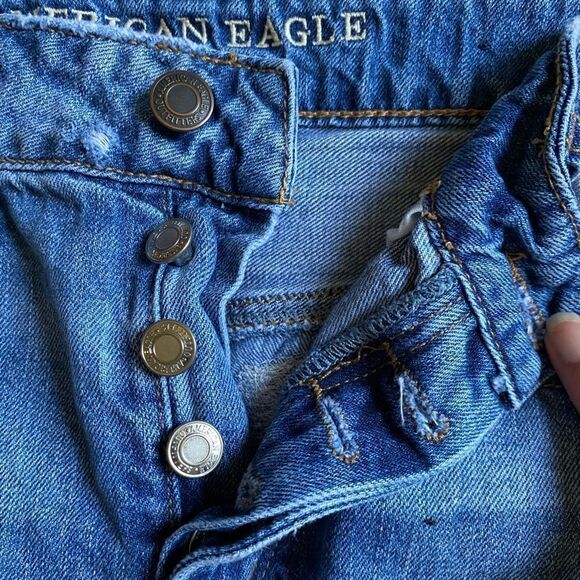 American Eagle Jean Skirt Mini Button Fly Short Raw Hem Cotton Y2K Women’s Sz 4 - Picture 3 of 6